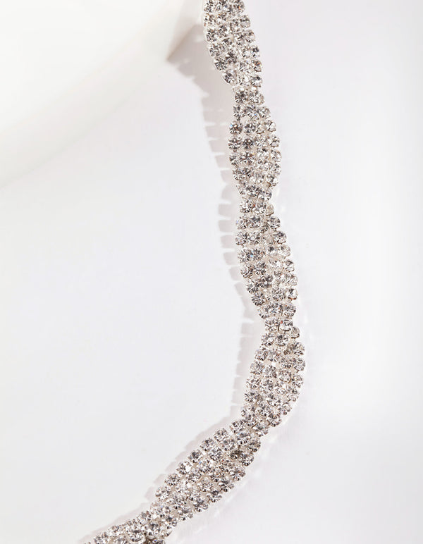 Silver Diamante Twist Necklace