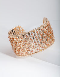 Gold Brown Lattice Stone Cuff Bangle - link has visual effect only