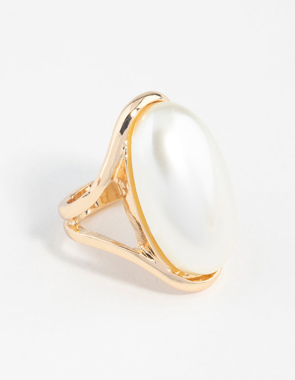 Gold Statement Pearl Stone Ring