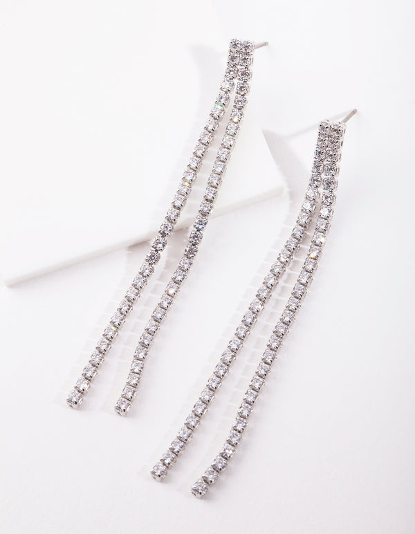 Cubic Zirconia Drop Row Earrings