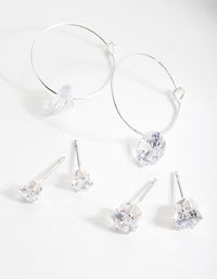 Silver Cubic Zirconia Stud & Hoop Diamante Earring Pack - link has visual effect only