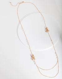 Gold Long Bead Textured Charm Necklace - link has visual effect only