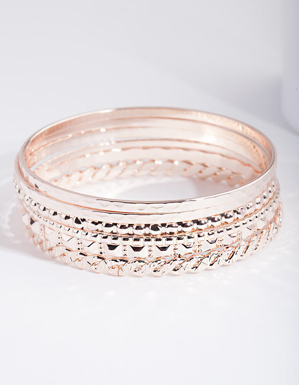 Rose Gold Textured Bangle 6-Pack