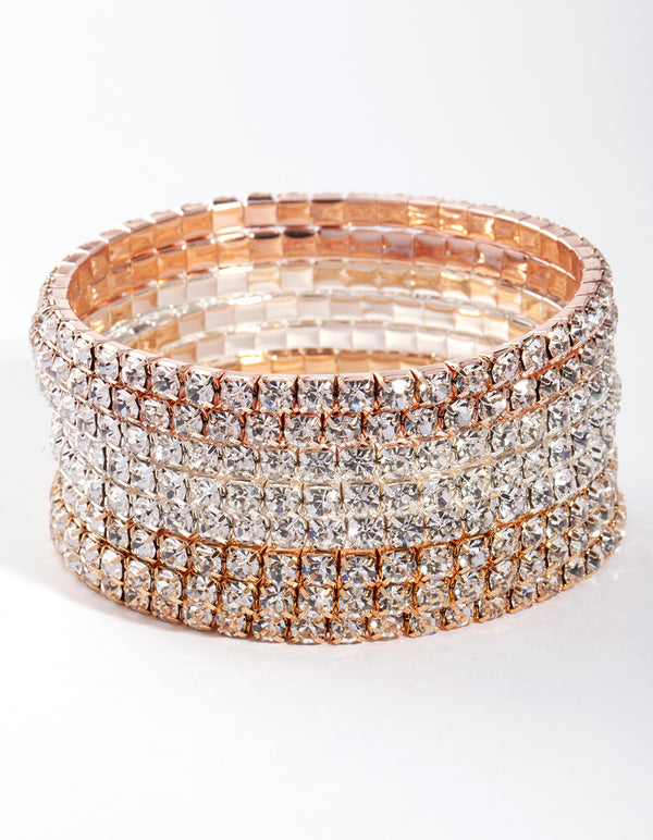 Mixed Metal Diamante Bracelet 8-Pack