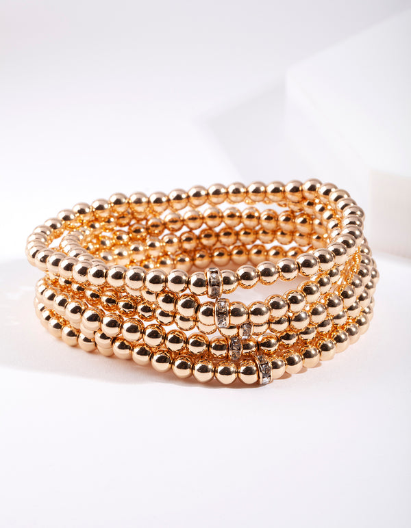 Gold Bead Stretch Bracelet 6-Pack