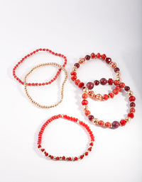 Red Multi Bead Stretch Bracelet 5-Pack - link has visual effect only