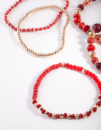 Red Multi Bead Stretch Bracelet 5-Pack - link has visual effect only