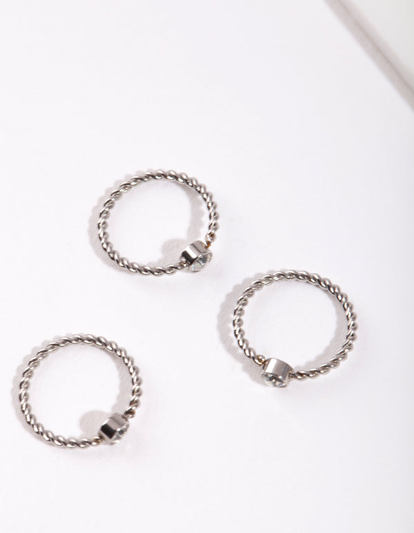 Surgical Steel Diamante Twist Nose Ring Pack