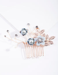 Blue Rose Gold Fabric Flower Comb - link has visual effect only