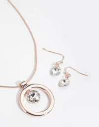 Rose Gold Open Circle Gem Necklace & Earrings - link has visual effect only