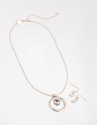 Rose Gold Open Circle Gem Necklace & Earrings - link has visual effect only