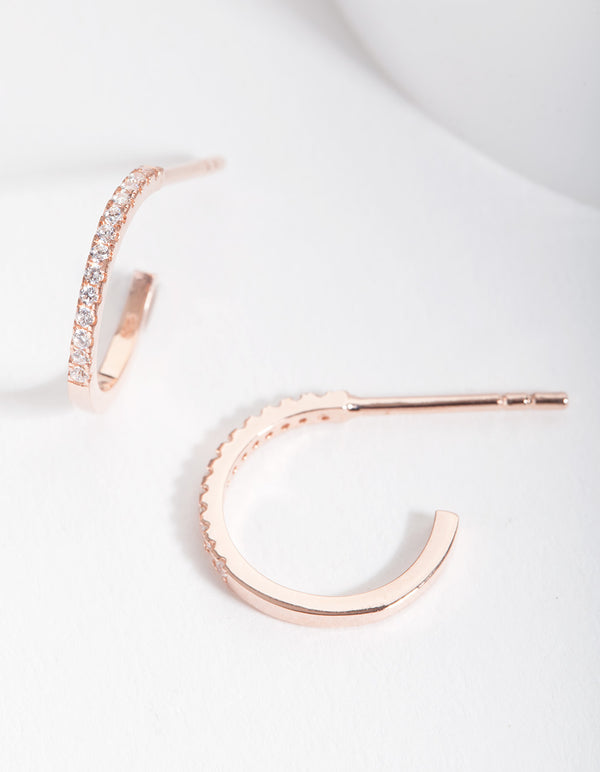 Rose Gold Plated Sterling Silver Cubic Zirconia Open Hoop Earrings