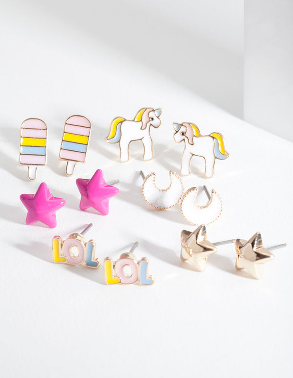 Kids Unicorn Mix Stud Earring 6-Pack