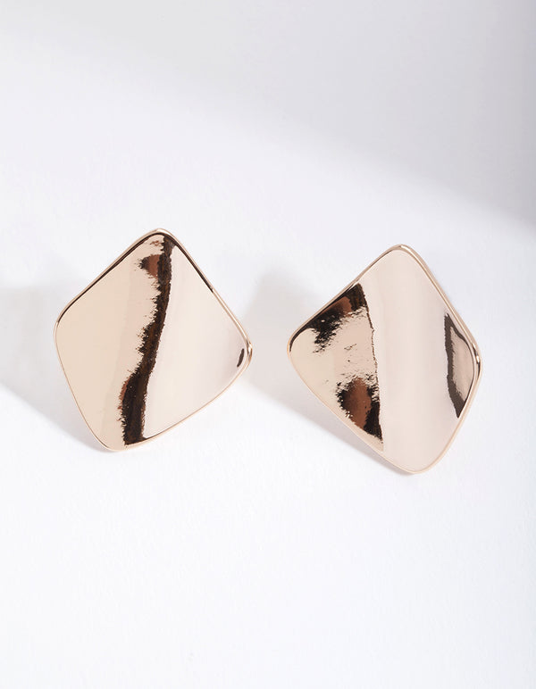 Gold Curved Square Stud Earrings