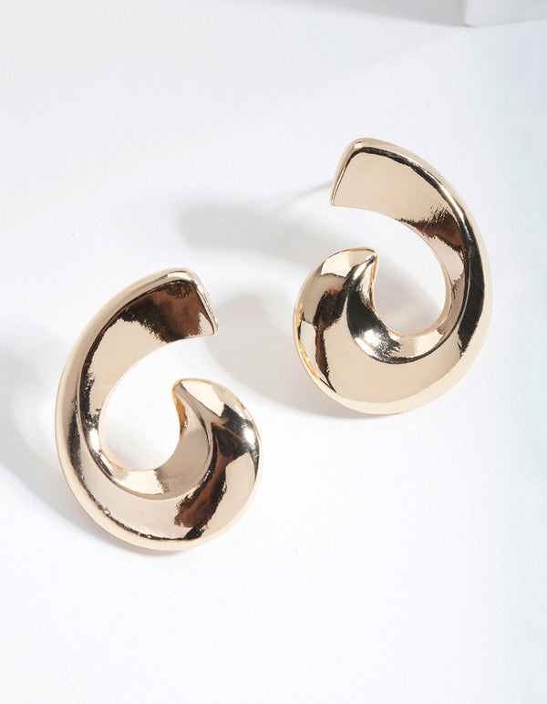 Gold Half Swirl Stud Earrings