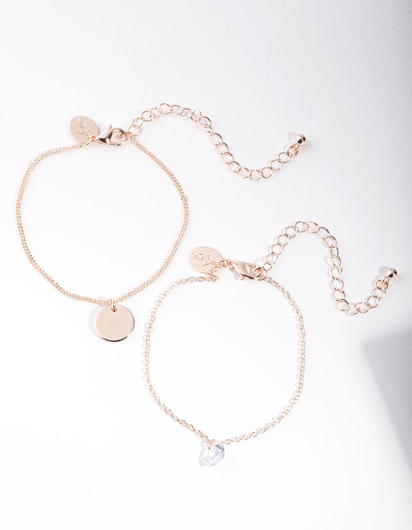 Rose Gold Diamante Disc Charm Bracelet Pack