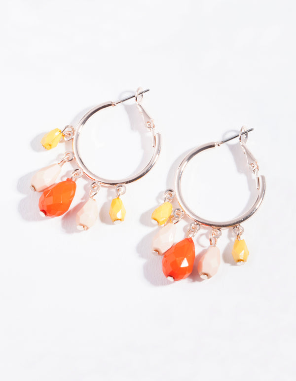 Red Neutral Bead Hoop Earrings