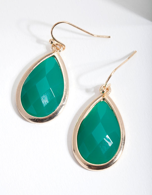 Green Faceted Teardrop Earrings