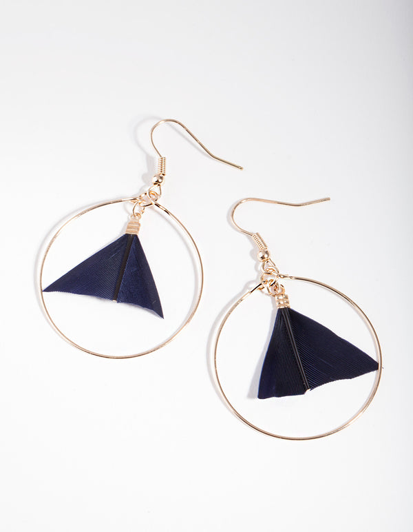 Navy Half Feather Drop Earrings