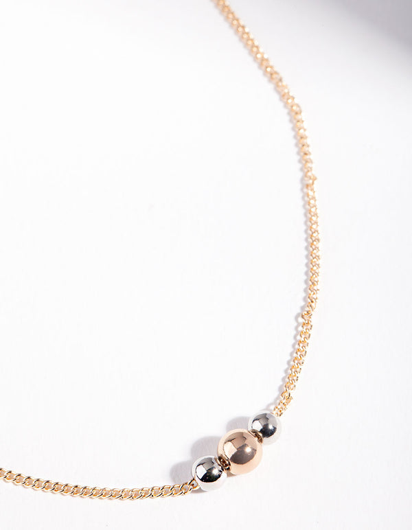 Mixed Metal Triple Ball Necklace