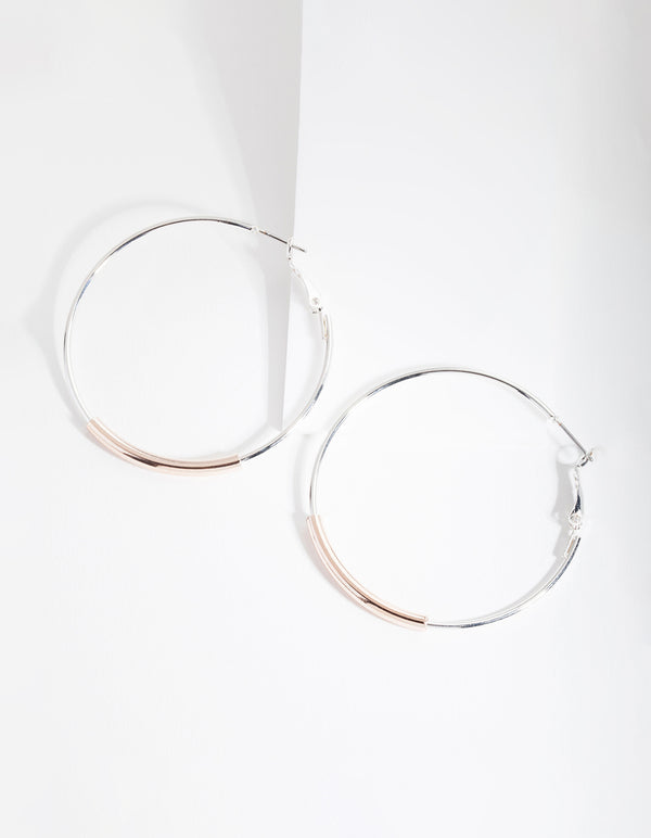 Mixed Metal Bar Hoop Earrings