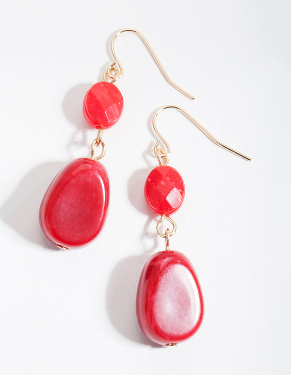 Maroon Facet Stone Earrings