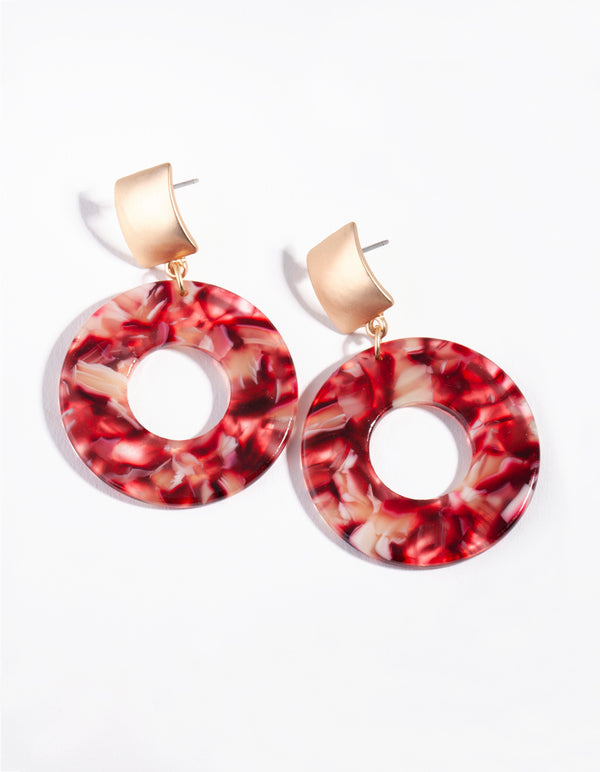 Maroon Circle Drop Earrings