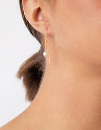 Gold Plated Sterling Silver Pearl Thread Thru Earrings - link has visual effect only