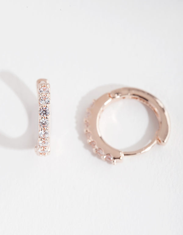 Rose Gold Cubic Zirconia Mini Huggie Earrings