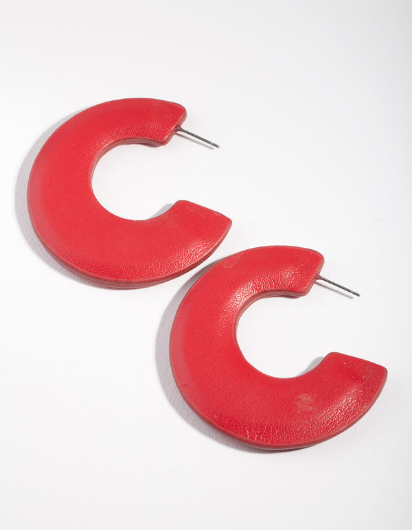 Red Acrylic C Shape Hoop Earrings