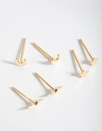 Gold Plated Sterling Silver Celestial Stud Earrings Trio - link has visual effect only