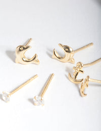 Gold Plated Sterling Silver Dolphin Stud Earring Pack - link has visual effect only