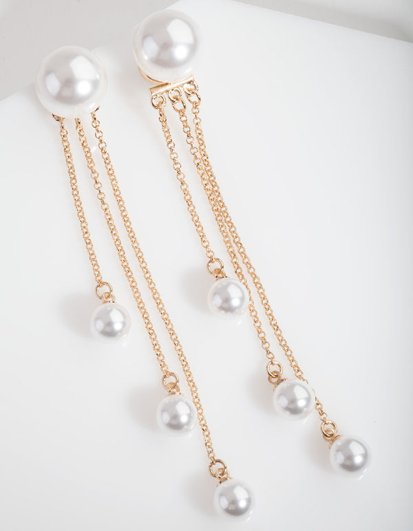 Gold Cascading Pearl Drop Earrings