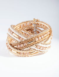 Gold Plaited Multi Bead Cuff Bracelet - link has visual effect only