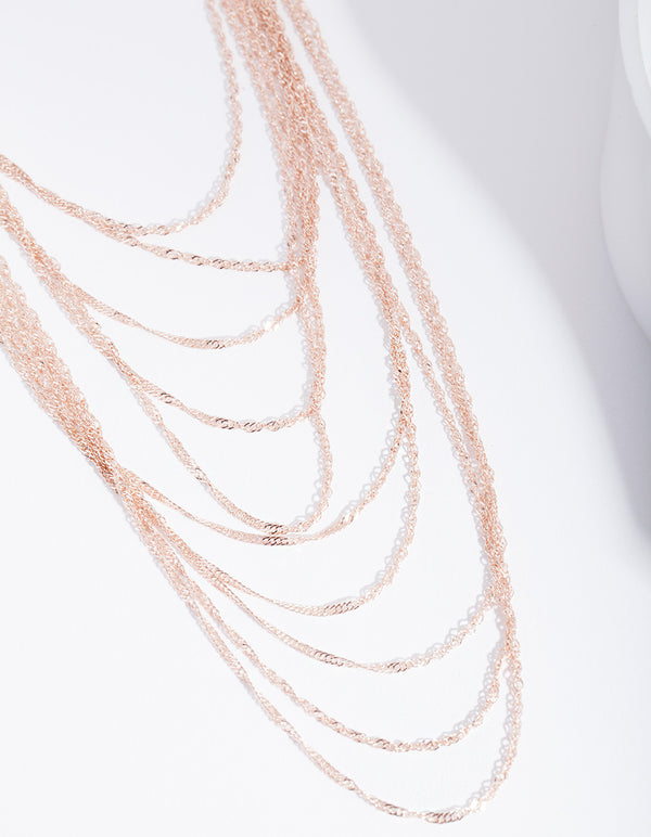 Rose Gold Twist Multi Row Necklace