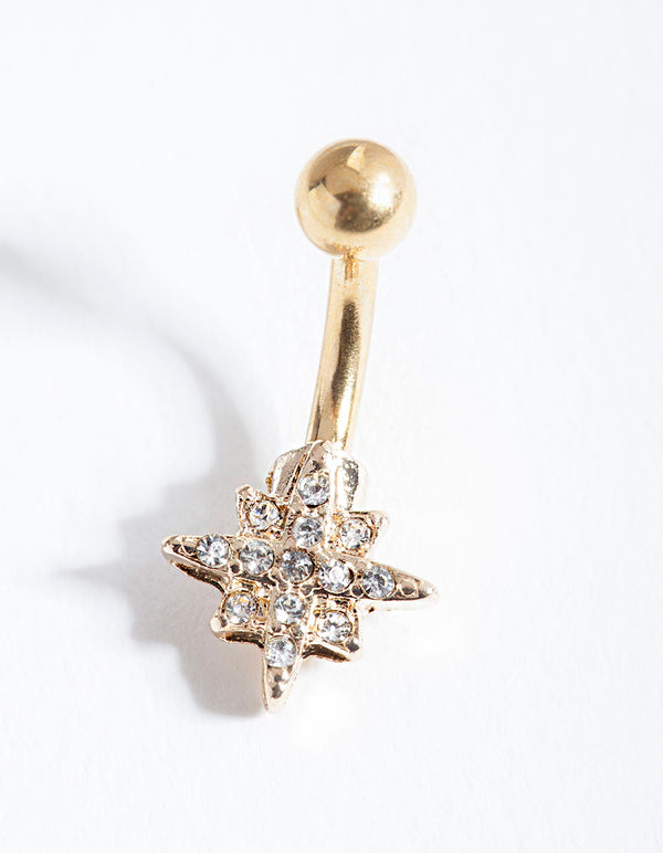 Gold Starburst Surgical Steel Belly Bar