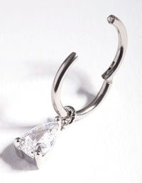 Rhodium Surgical Steel Cubic Zirconia Droplet Ear Ring - link has visual effect only