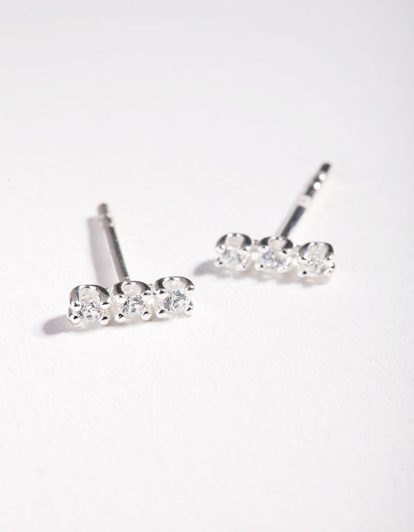 Sterling Silver Cubic Zirconia Stick Stud Earrings