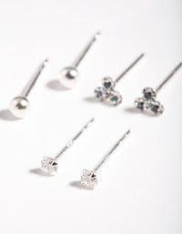 Sterling Silver Cubic Zirconia Crystal Stud Earring Pack - link has visual effect only