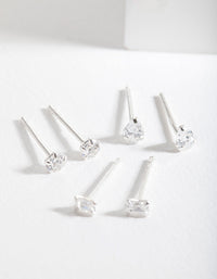 Sterling Silver Mini Cubic Zirconia Stud Earring Pack - link has visual effect only