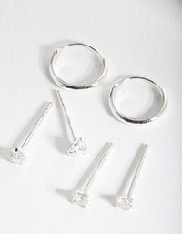 Sterling Silver Cubic Zirconia Stud & Hoop Earring Pack - link has visual effect only