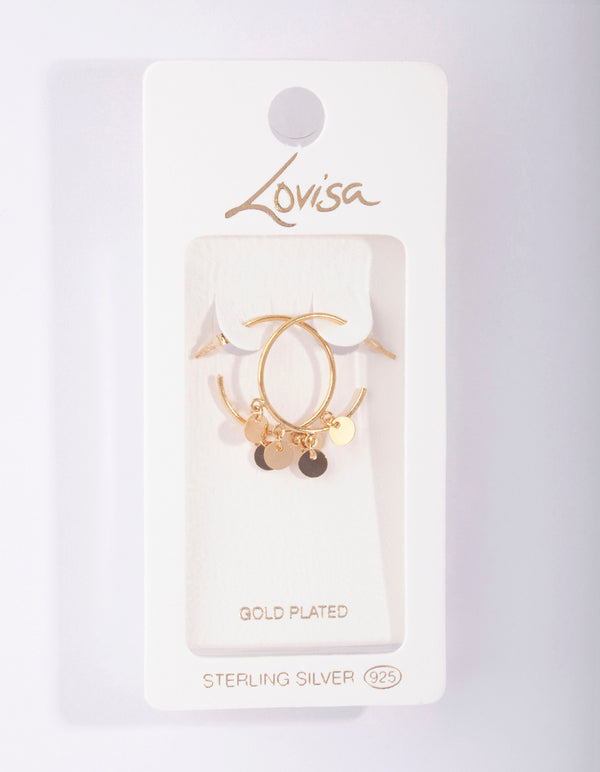 Gold Plated Sterling Silver Jingle Disc Hoop Earrings