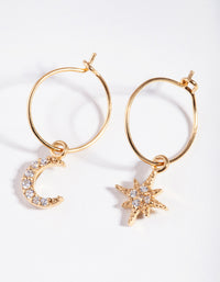 Yellow Gold Plated Celestial Hoop Earrings - link has visual effect only