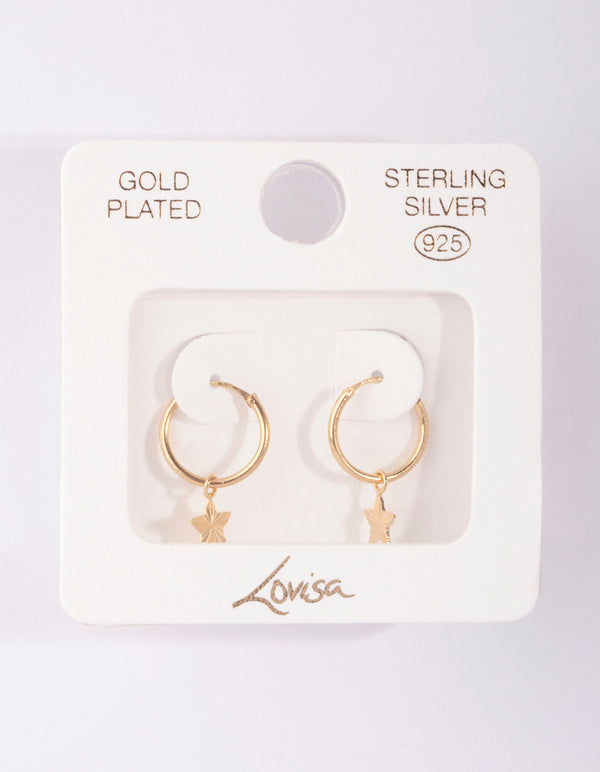 Gold Plated Sterling Silver Textured Star Hoop Earrings