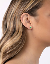 Gold Plated Sterling Silver Green Pear Halo Stud Earrings - link has visual effect only