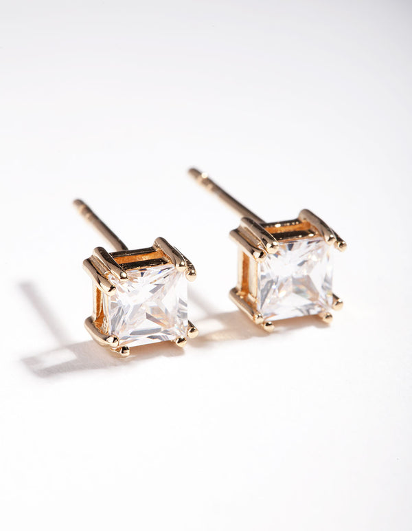 Gold Plated Sterling Silver 1 Carat Princess Stud Earrings