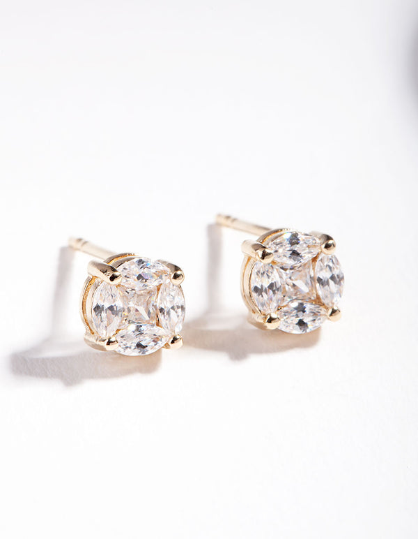 Gold Plated Sterling Silver Multi Cubic Zirconia Stone Stud Earrings