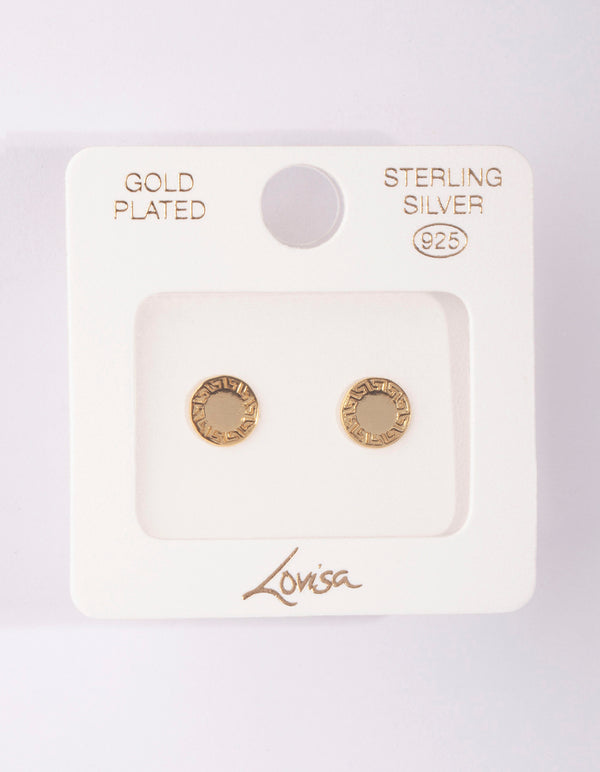 Gold Plated Sterling Silver Greek Key Stud Earrings