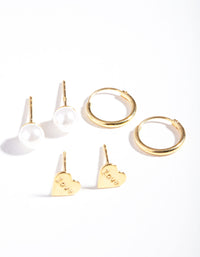 Gold Plated Sterling Silver Love Hoop Stud Earring Pack - link has visual effect only