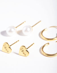 Gold Plated Sterling Silver Love Hoop Stud Earring Pack - link has visual effect only